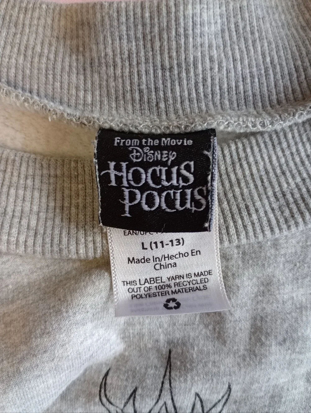 Disney Hocus Pocus Junior Womens Gray Witch Sweatshirt size L(11-13)